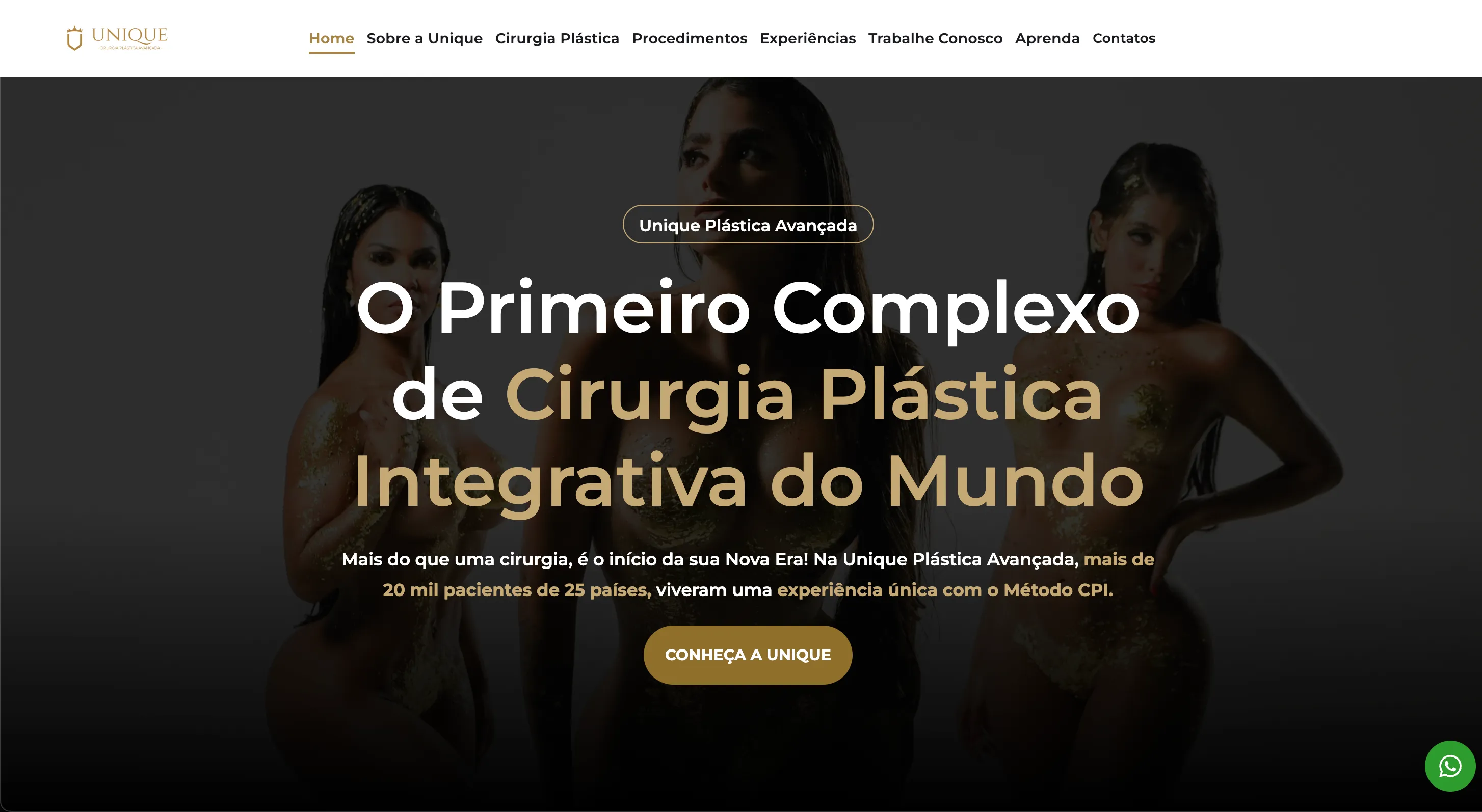 Site institucional da clínica com navegação principal e chamada em destaque